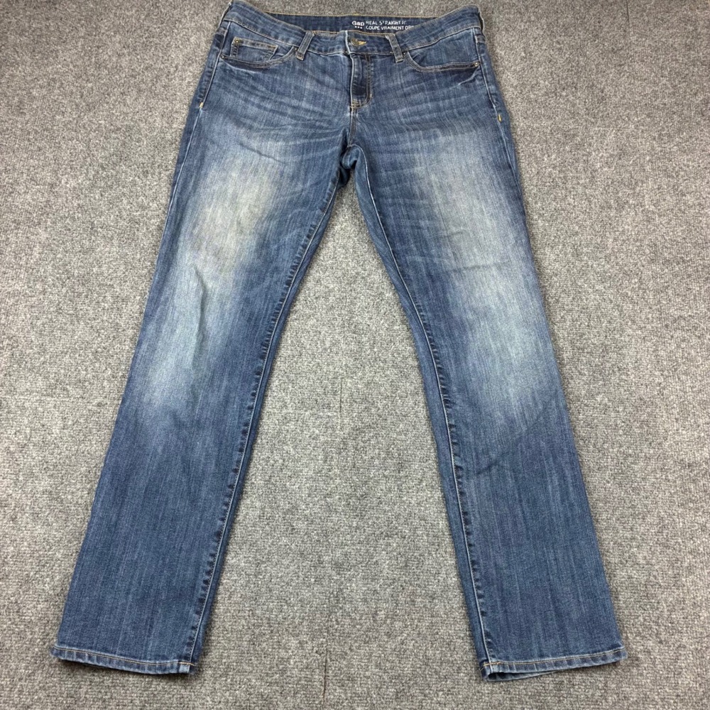 Gap Real Straight Fit Jeans Womens 12‎ 31R 35x31 Medium Wash Blue Denim Mid Rise